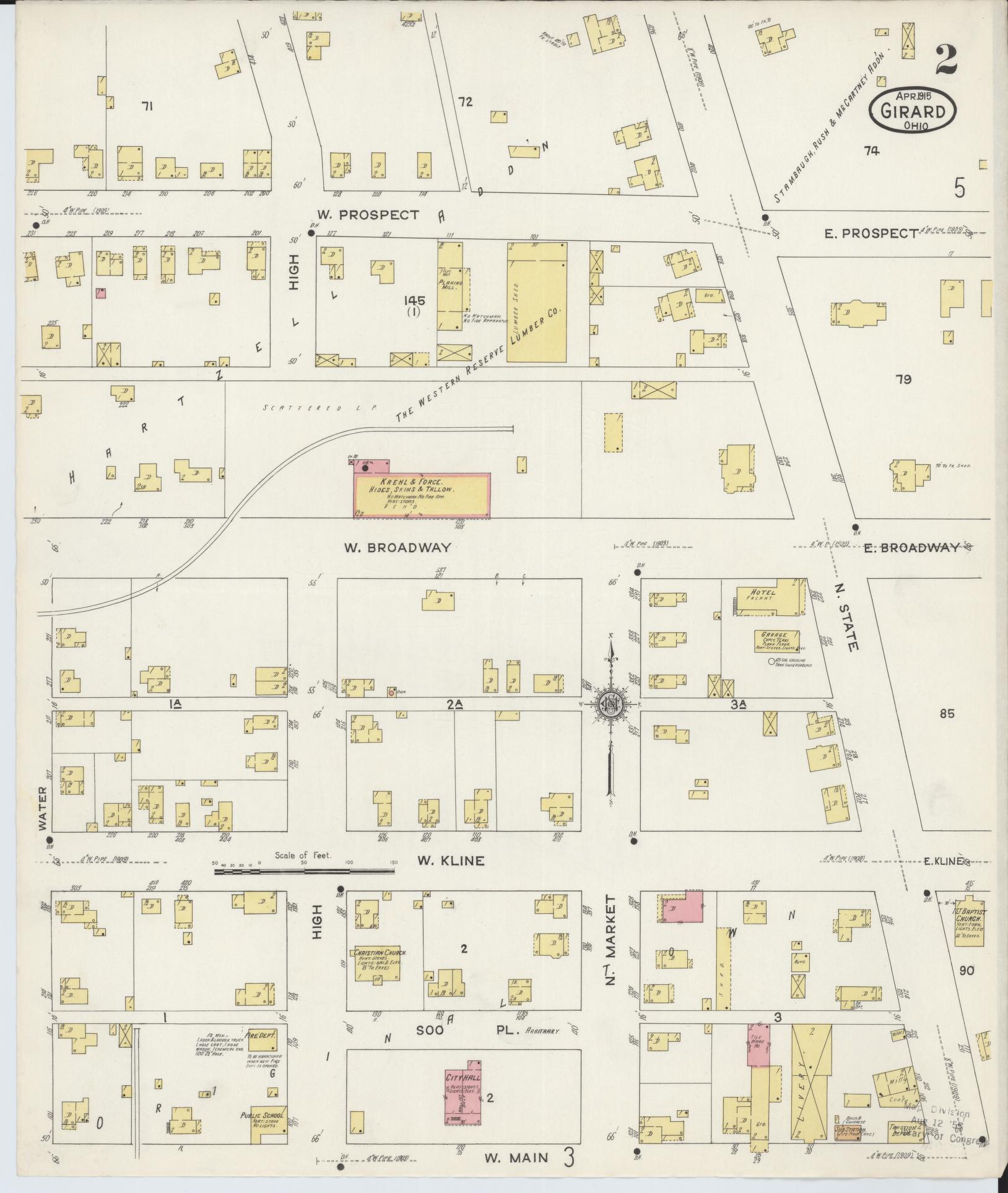 Sanborn Fire Insurance Map from Girard, Trumbull County, Ohio (1915), Sheet #0002 - Complete Map Set gallery image, historic Sanborn map, vintage wall art, Ohio Ohio
