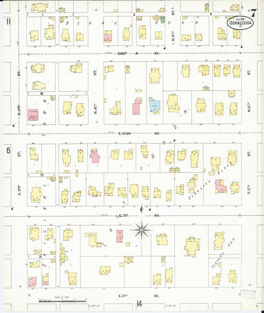 Sanborn Fire Insurance Map from Oskaloosa, Mahaska County, Iowa (1902), Sheet #0007 - Historic Sanborn Fire Insurance Map Print, vintage old map wall art