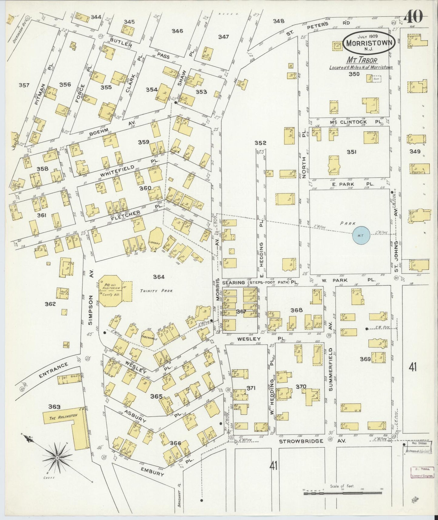 Sanborn Fire Insurance Map from Morristown, Morris County, New Jersey (1909), Sheet #0040 - Complete Map Set gallery image, historic Sanborn map, vintage wall art, New Jersey New Jersey