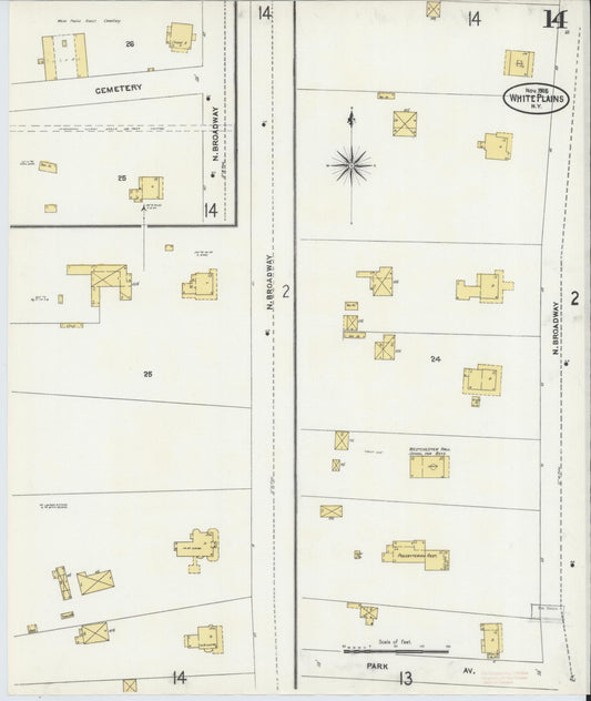 Sanborn Fire Insurance Map from White Plains, Westchester County, New York (1905), Sheet #0014 - Historic Sanborn Fire Insurance Map Print, vintage old map wall art, antique decor, genealogy gift, New York New York map