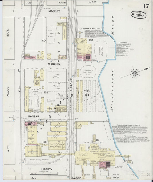 Sanborn Fire Insurance Map from Winona, Winona County, Minnesota (1889), Sheet #0017 - Historic Sanborn Fire Insurance Map Print, vintage old map wall art, antique decor, genealogy gift, Minnesota Minnesota map