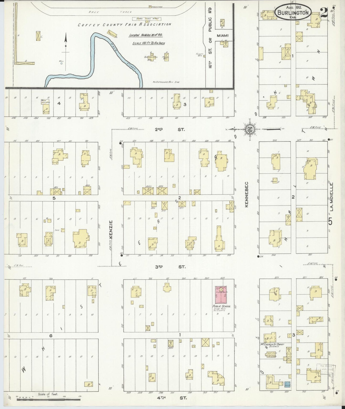Sanborn Fire Insurance Map from Burlington, Coffey County, Kansas (1912), Sheet #0002 - Historic Sanborn Fire Insurance Map Print, vintage old map wall art, antique decor, genealogy gift, Kansas Kansas map