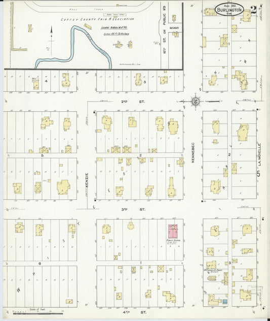 Sanborn Fire Insurance Map from Burlington, Coffey County, Kansas (1912), Sheet #0002 - Historic Sanborn Fire Insurance Map Print, vintage old map wall art, antique decor, genealogy gift, Kansas Kansas map