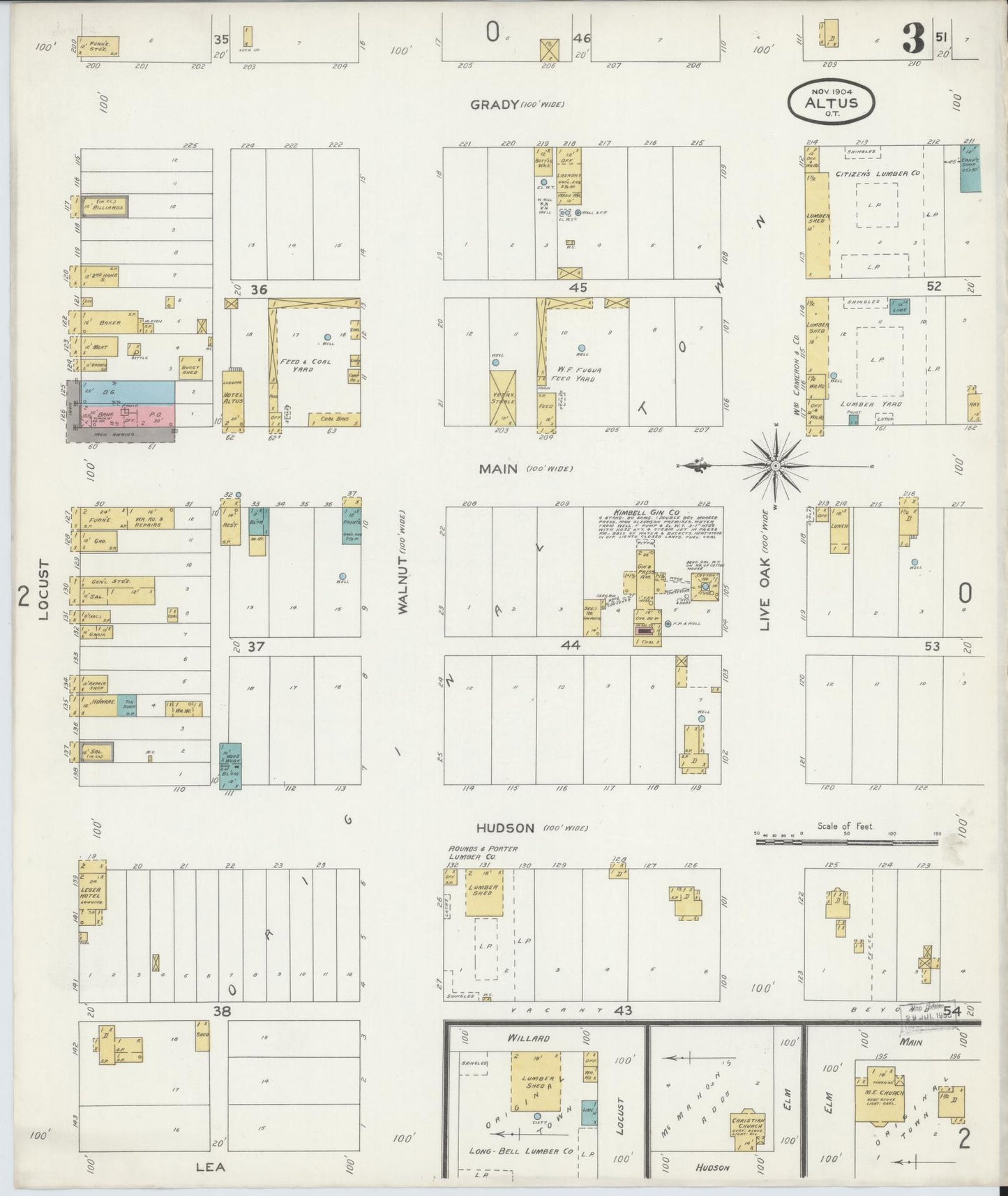Sanborn Fire Insurance Map from Altus, Jackson County, Oklahoma (1904), Sheet #0003 - Complete Map Set gallery image, historic Sanborn map, vintage wall art, Oklahoma Oklahoma