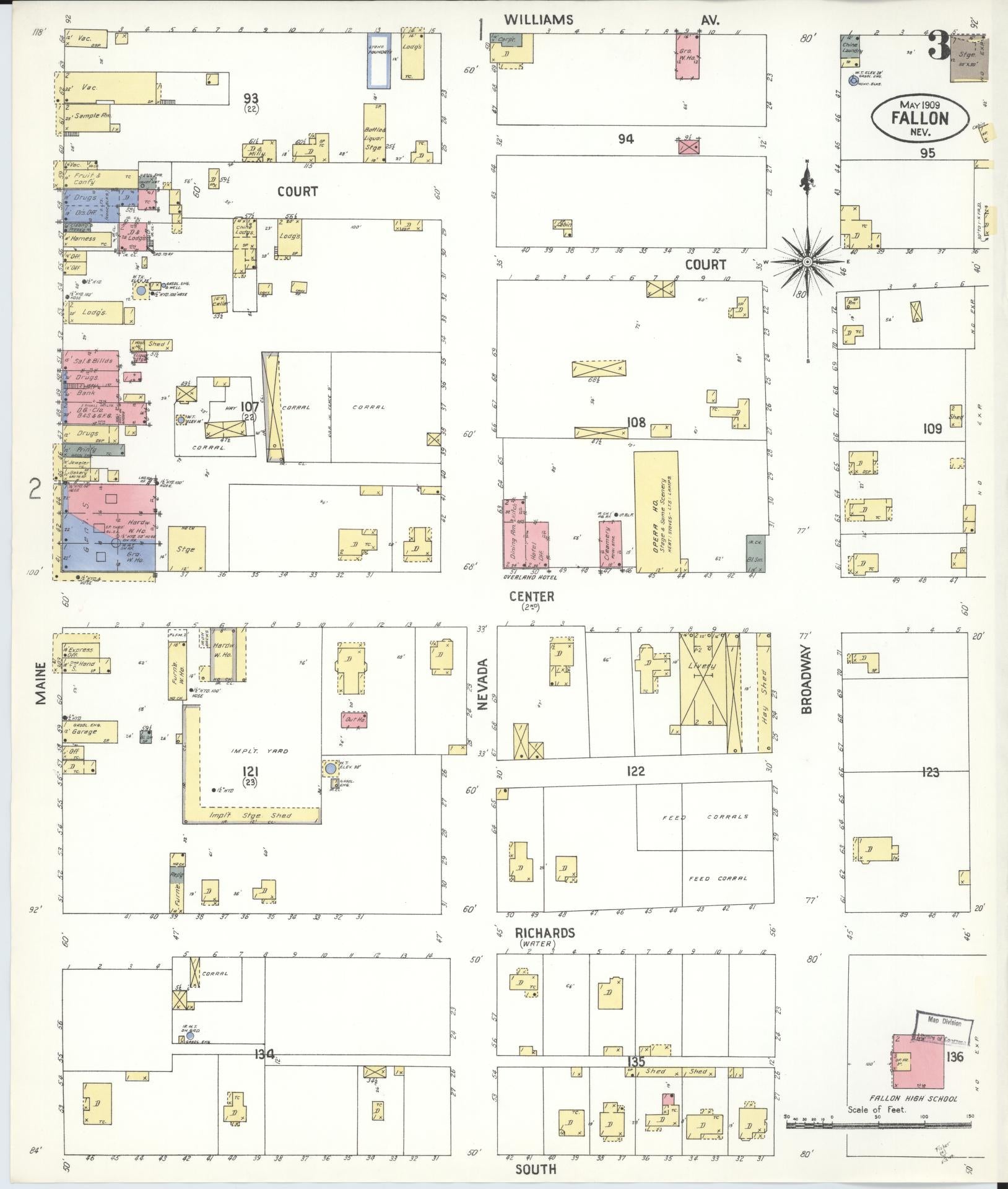 Sanborn Fire Insurance Map from Fallon, Churchill County, Nevada (1909), Sheet #0003 - Historic Sanborn Fire Insurance Map Print, vintage old map wall art, antique decor, genealogy gift, Nevada Nevada map