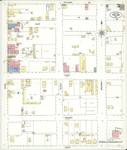Sanborn Fire Insurance Map from Fallon, Churchill County, Nevada (1909), Sheet #0003 - Historic Sanborn Fire Insurance Map Print, vintage old map wall art, antique decor, genealogy gift, Nevada Nevada map