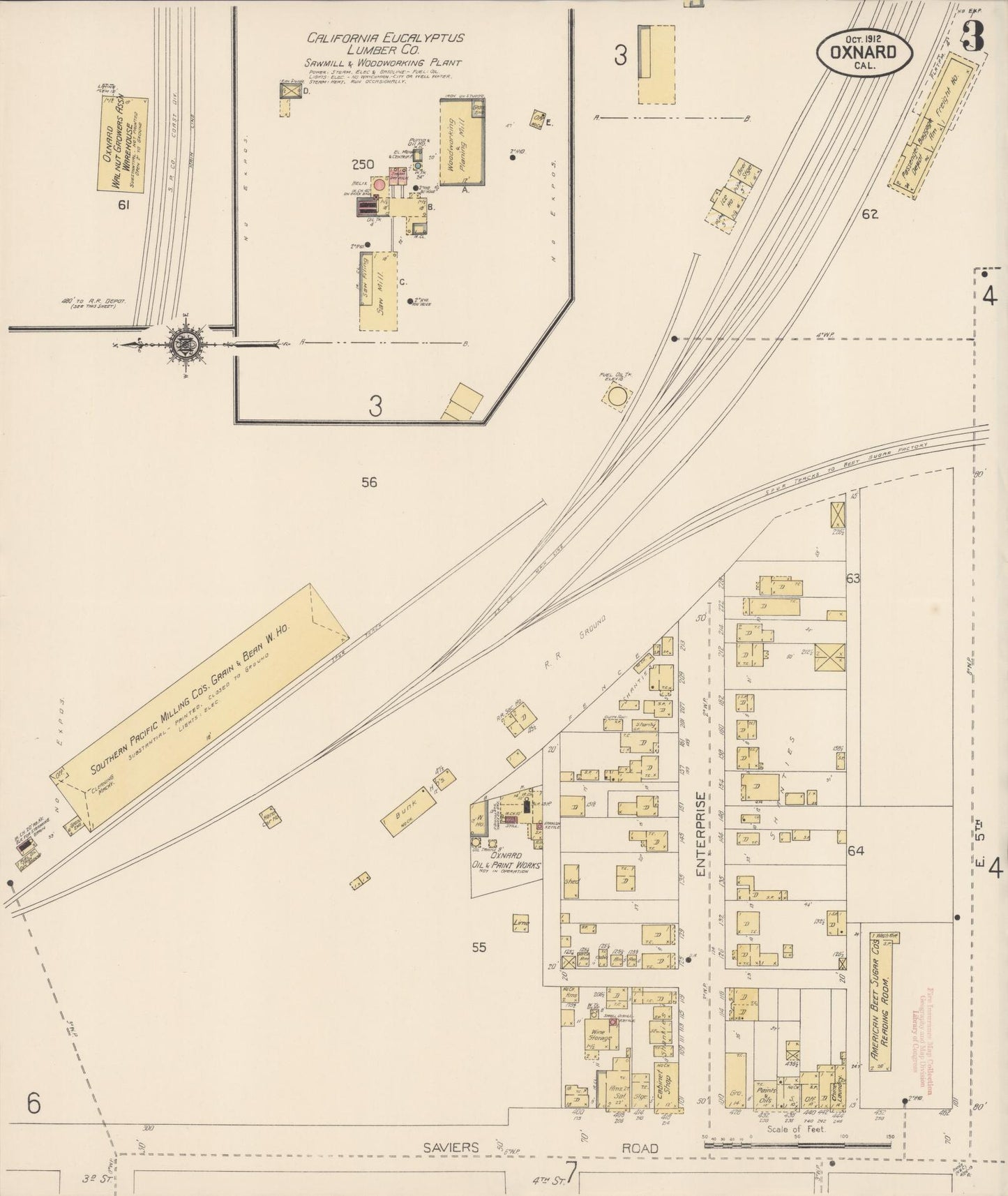 Sanborn Fire Insurance Map from Oxnard, Ventura County, California (1912), Sheet #0003 - Complete Map Set gallery image, historic Sanborn map, vintage wall art, California California