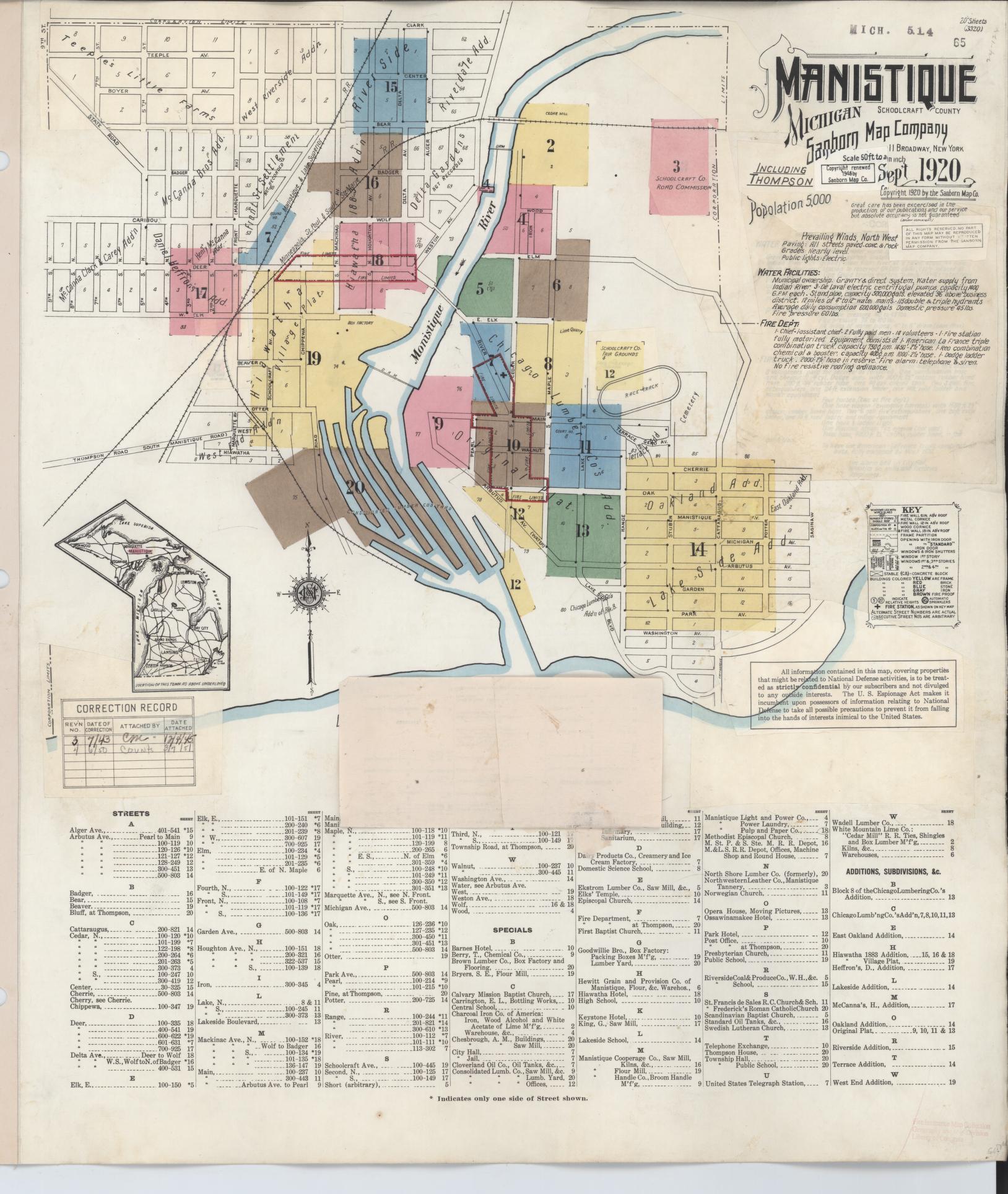 Sanborn Fire Insurance Map from Manistique, Schoolcraft County, Michigan (1950), Sheet #0001 - Complete Map Set gallery image, historic Sanborn map, vintage wall art, Michigan Michigan