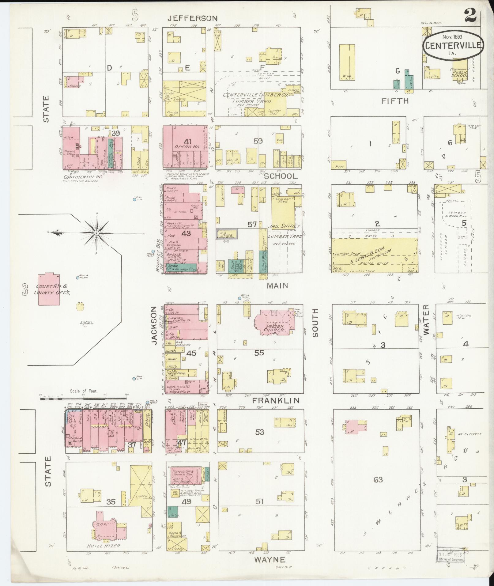 Sanborn Fire Insurance Map from Centerville, Appanoose County, Iowa (1893), Sheet #0002 - Historic Sanborn Fire Insurance Map Print, vintage old map wall art