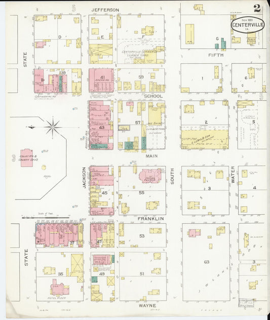 Sanborn Fire Insurance Map from Centerville, Appanoose County, Iowa (1893), Sheet #0002 - Historic Sanborn Fire Insurance Map Print, vintage old map wall art