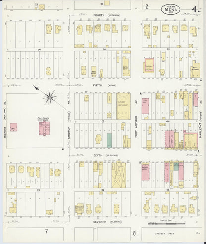 Sanborn Fire Insurance Map from Mena, Polk County, Arkansas (1908), Sheet #0004 - Complete Map Set gallery image, historic Sanborn map, vintage wall art, Arkansas Arkansas