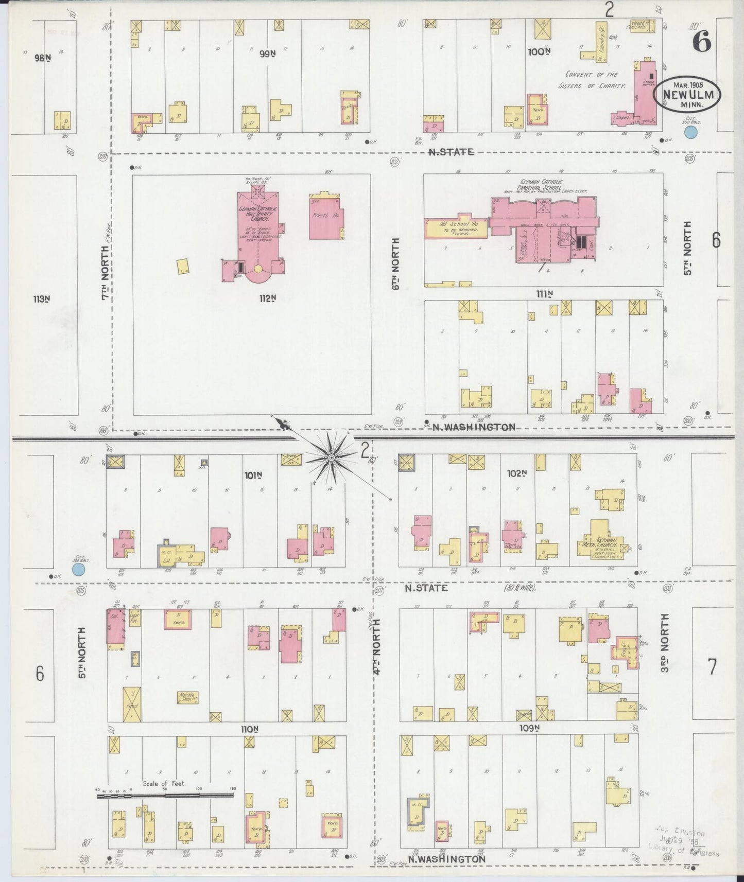 Sanborn Fire Insurance Map from New Ulm, Brown County, Minnesota (1905), Sheet #0006 - Historic Sanborn Fire Insurance Map Print, vintage old map wall art, antique decor, genealogy gift, Minnesota Minnesota map