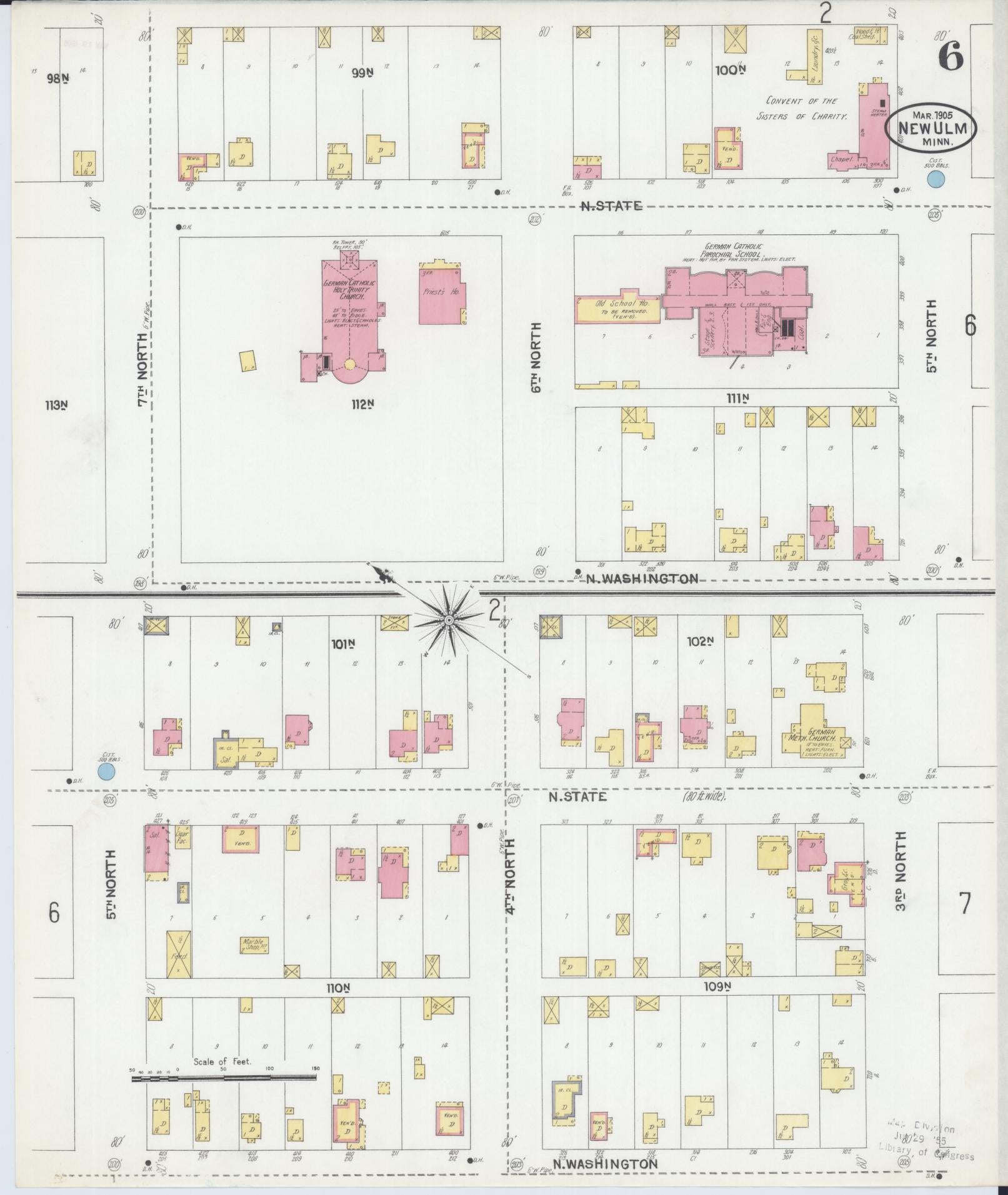 Sanborn Fire Insurance Map from New Ulm, Brown County, Minnesota (1905), Sheet #0006 - Historic Sanborn Fire Insurance Map Print, vintage old map wall art, antique decor, genealogy gift, Minnesota Minnesota map