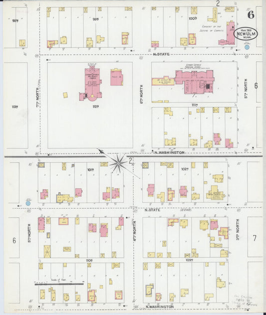 Sanborn Fire Insurance Map from New Ulm, Brown County, Minnesota (1905), Sheet #0006 - Historic Sanborn Fire Insurance Map Print, vintage old map wall art, antique decor, genealogy gift, Minnesota Minnesota map