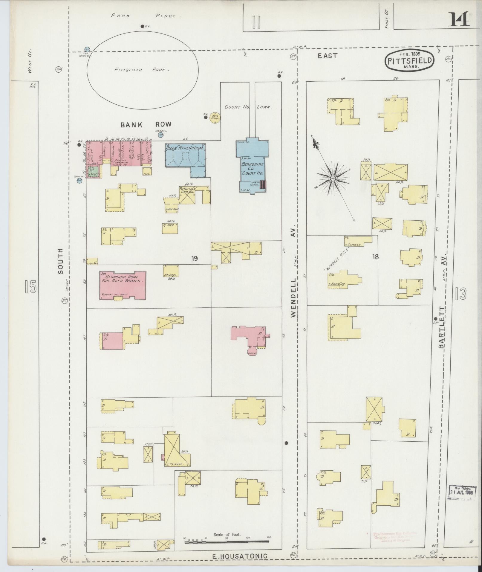 Sanborn Fire Insurance Map from Pittsfield, Berkshire County, Massachusetts (1895), Sheet #0014 - Complete Map Set gallery image, historic Sanborn map, vintage wall art, Massachusetts Massachusetts