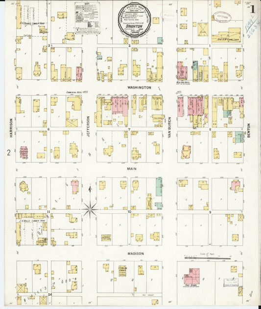 Sanborn Fire Insurance Map from Brighton, Washington County, Iowa (1899), Sheet #0001 - Historic Sanborn Fire Insurance Map Print, vintage old map wall art