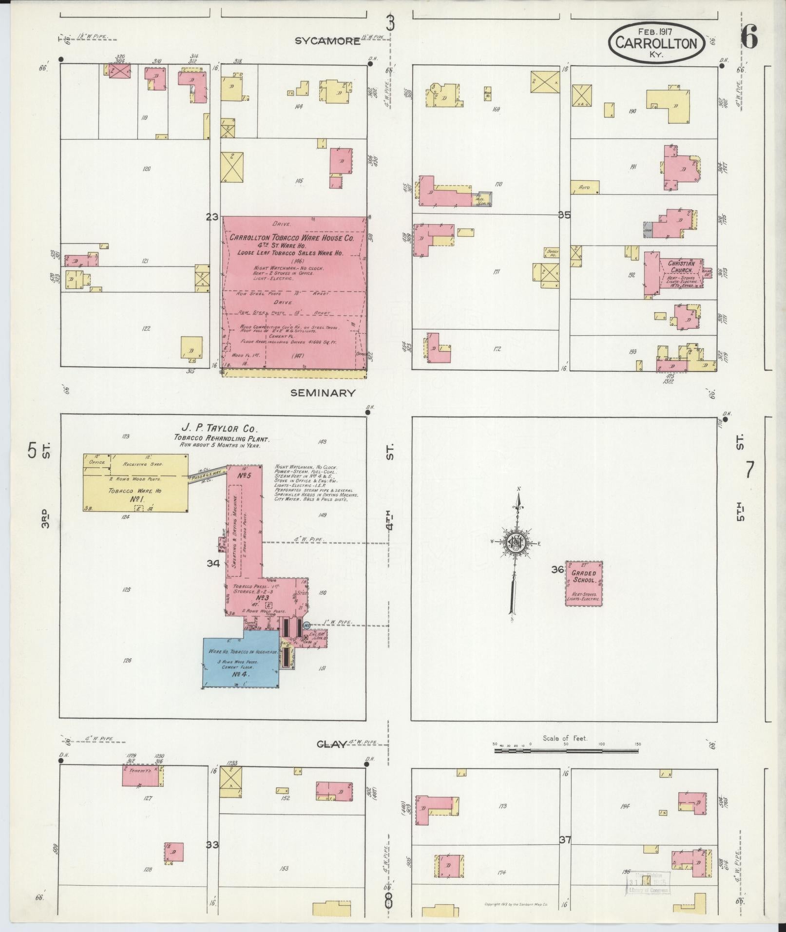 Sanborn Fire Insurance Map from Carrollton, Carroll County, Kentucky (1917), Sheet #0006 - Historic Sanborn Fire Insurance Map Print, vintage old map wall art, antique decor, genealogy gift, Kentucky Kentucky map