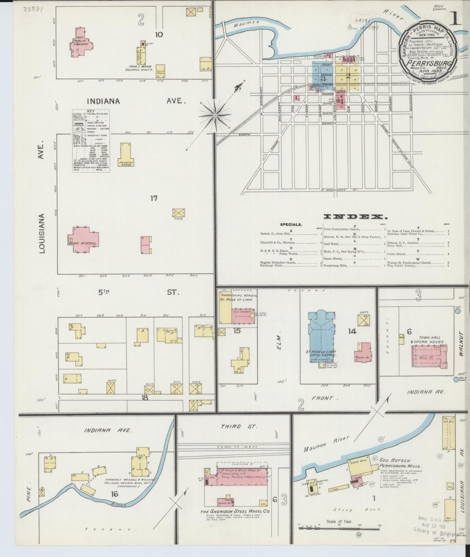 Sanborn Fire Insurance Map from Perrysburg, Wood County, Ohio (1893), Sheet #0001 - Complete Map Set gallery image, historic Sanborn map, vintage wall art, Ohio Ohio