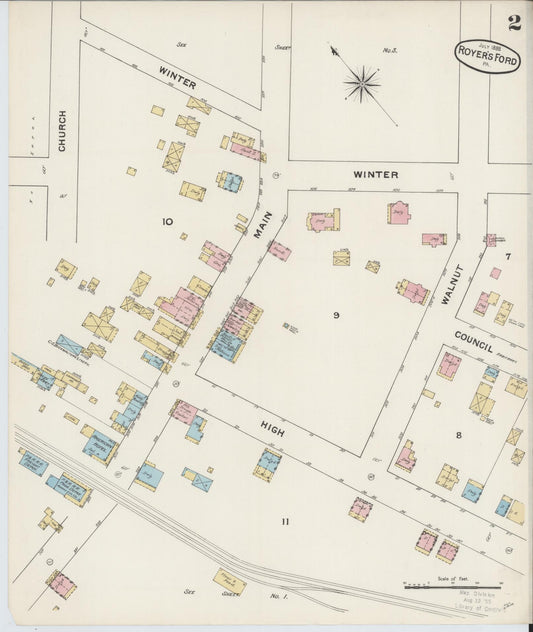 Sanborn Fire Insurance Map from Royersford, Montgomery County, Pennsylvania (1888), Sheet #0002 - Historic Sanborn Fire Insurance Map Print, vintage old map wall art, antique decor, genealogy gift, Pennsylvania Pennsylvania map