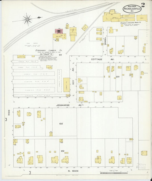Sanborn Fire Insurance Map from Nicholasville, Jessamine County, Kentucky (1909), Sheet #0002 - Historic Sanborn Fire Insurance Map Print, vintage old map wall art, antique decor, genealogy gift, Kentucky Kentucky map