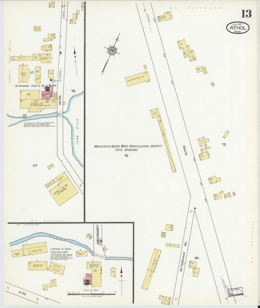 Sanborn Fire Insurance Map from Athol, Worcester County, Massachusetts (1917), Sheet #0013 - Historic Sanborn Fire Insurance Map Print, vintage old map wall art, antique decor, genealogy gift, Massachusetts Massachusetts map