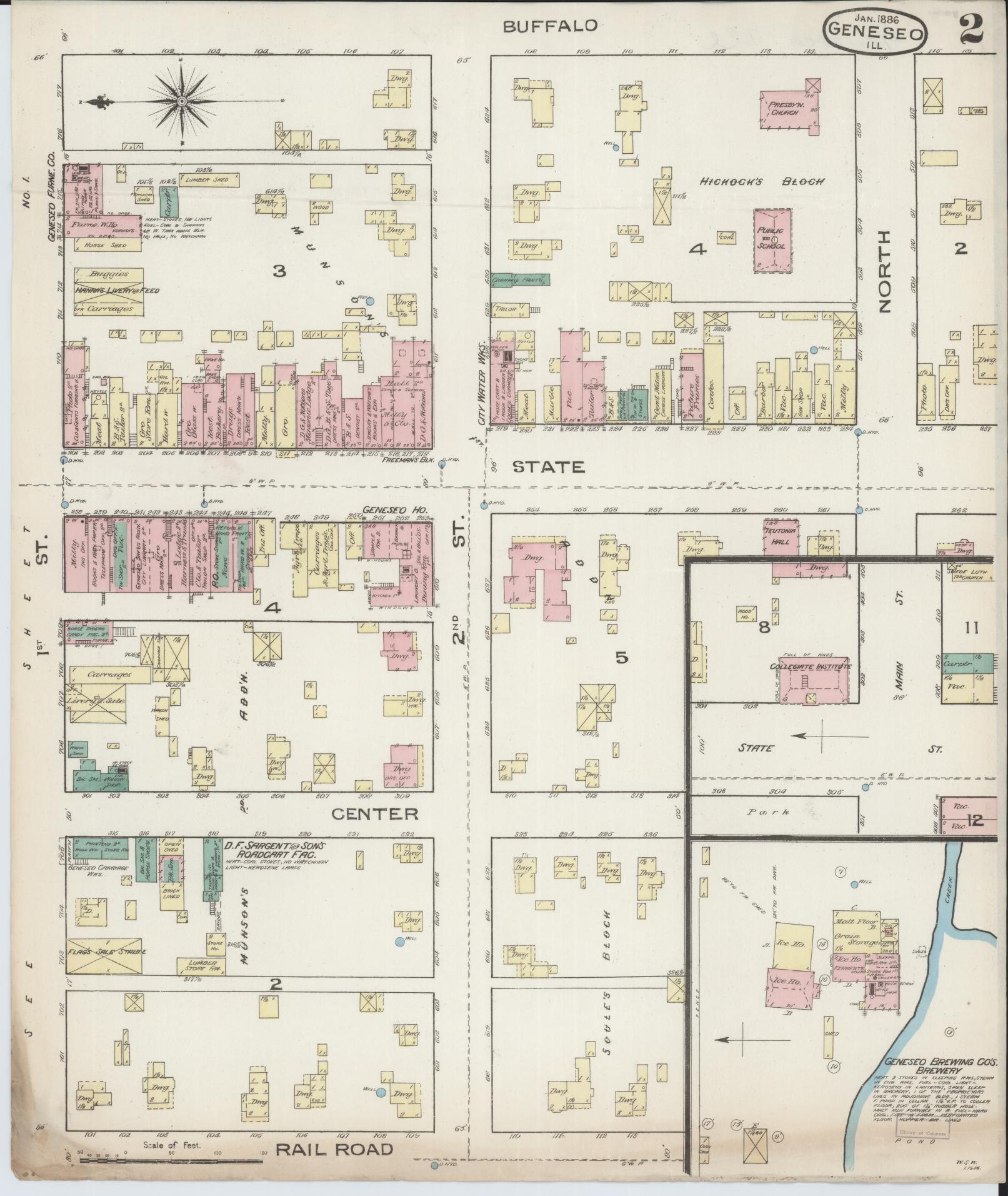 Sanborn Fire Insurance Map from Geneseo, Henry County, Illinois (1886), Sheet #0002 - Historic Sanborn Fire Insurance Map Print, vintage old map wall art, antique decor, genealogy gift, Illinois Illinois map