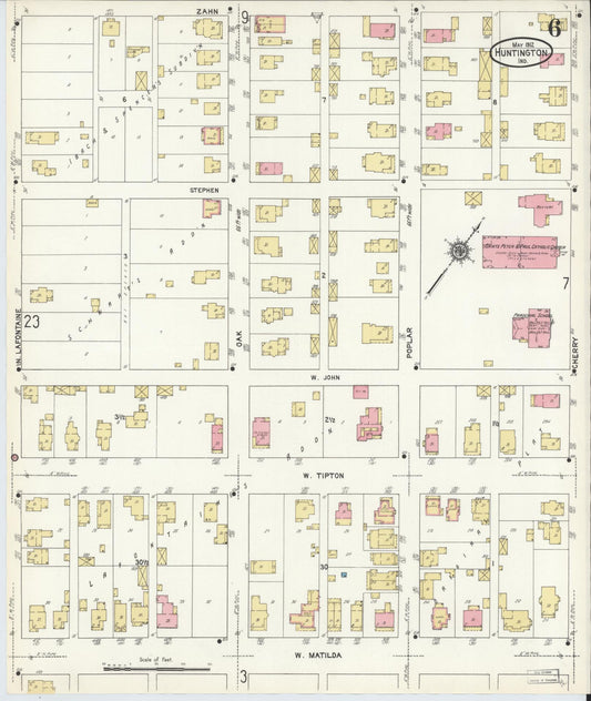 Sanborn Fire Insurance Map from Huntington, Huntington County, Indiana (1912), Sheet #0006 - Historic Sanborn Fire Insurance Map Print, vintage old map wall art, antique decor, genealogy gift, Indiana Indiana map
