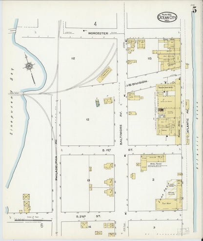 Sanborn Fire Insurance Map from Ocean City, Worcester County, Maryland (1921), Sheet #0005 - Complete Map Set gallery image, historic Sanborn map, vintage wall art, Maryland Maryland