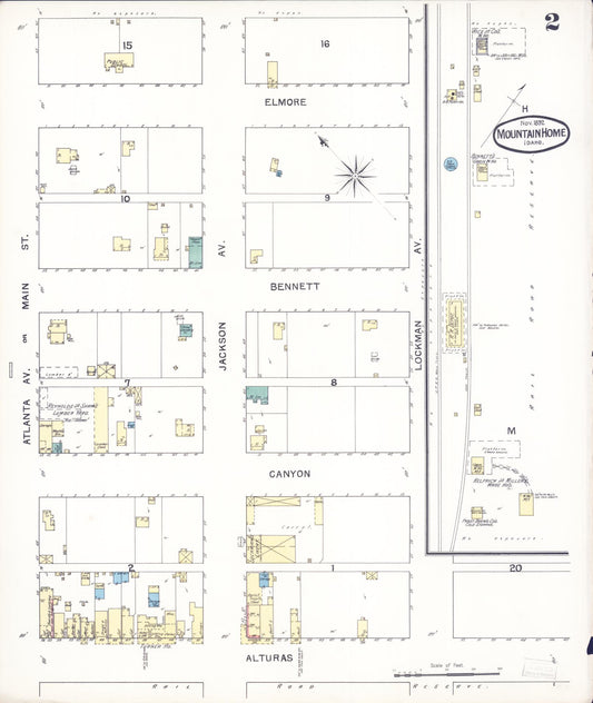 Sanborn Fire Insurance Map from Mountain Home, Elmore County, Idaho (1892), Sheet #0002 - Historic Sanborn Fire Insurance Map Print, vintage old map wall art, antique decor, genealogy gift, Idaho Idaho map