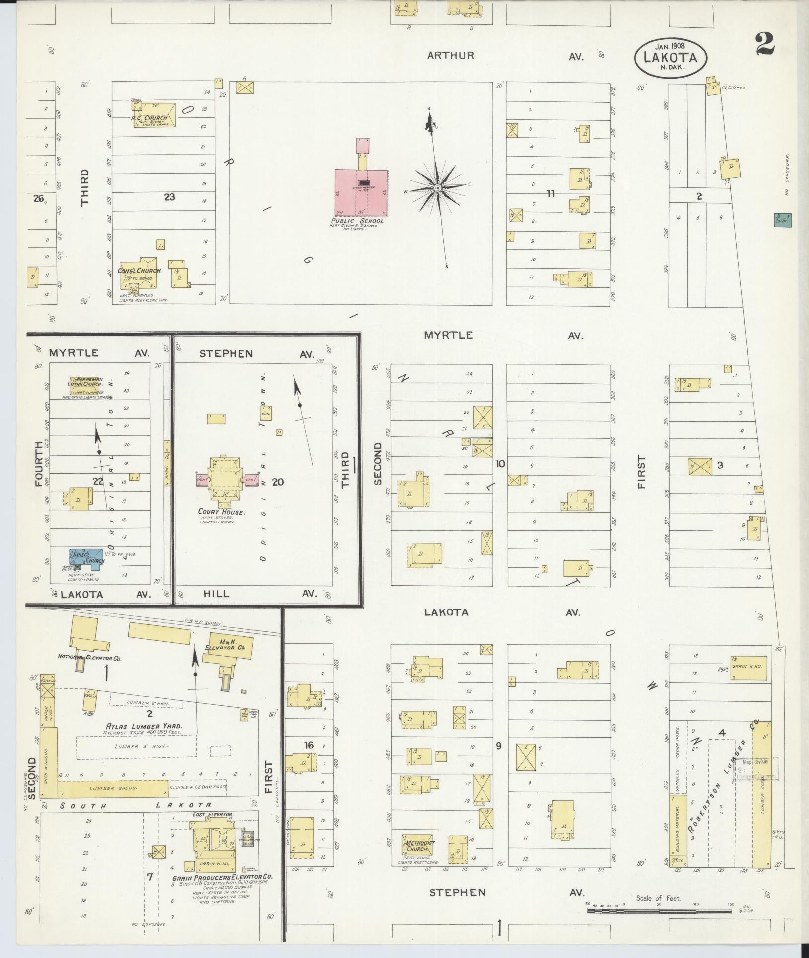 Sanborn Fire Insurance Map from Lakota, Nelson County, North Dakota (1908), Sheet #0002 - Historic Sanborn Fire Insurance Map Print, vintage old map wall art, antique decor, genealogy gift, North Dakota North Dakota map