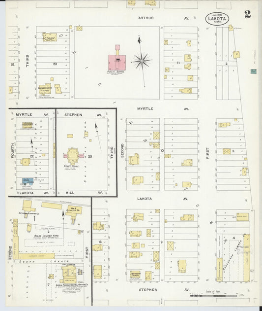 Sanborn Fire Insurance Map from Lakota, Nelson County, North Dakota (1908), Sheet #0002 - Historic Sanborn Fire Insurance Map Print, vintage old map wall art, antique decor, genealogy gift, North Dakota North Dakota map