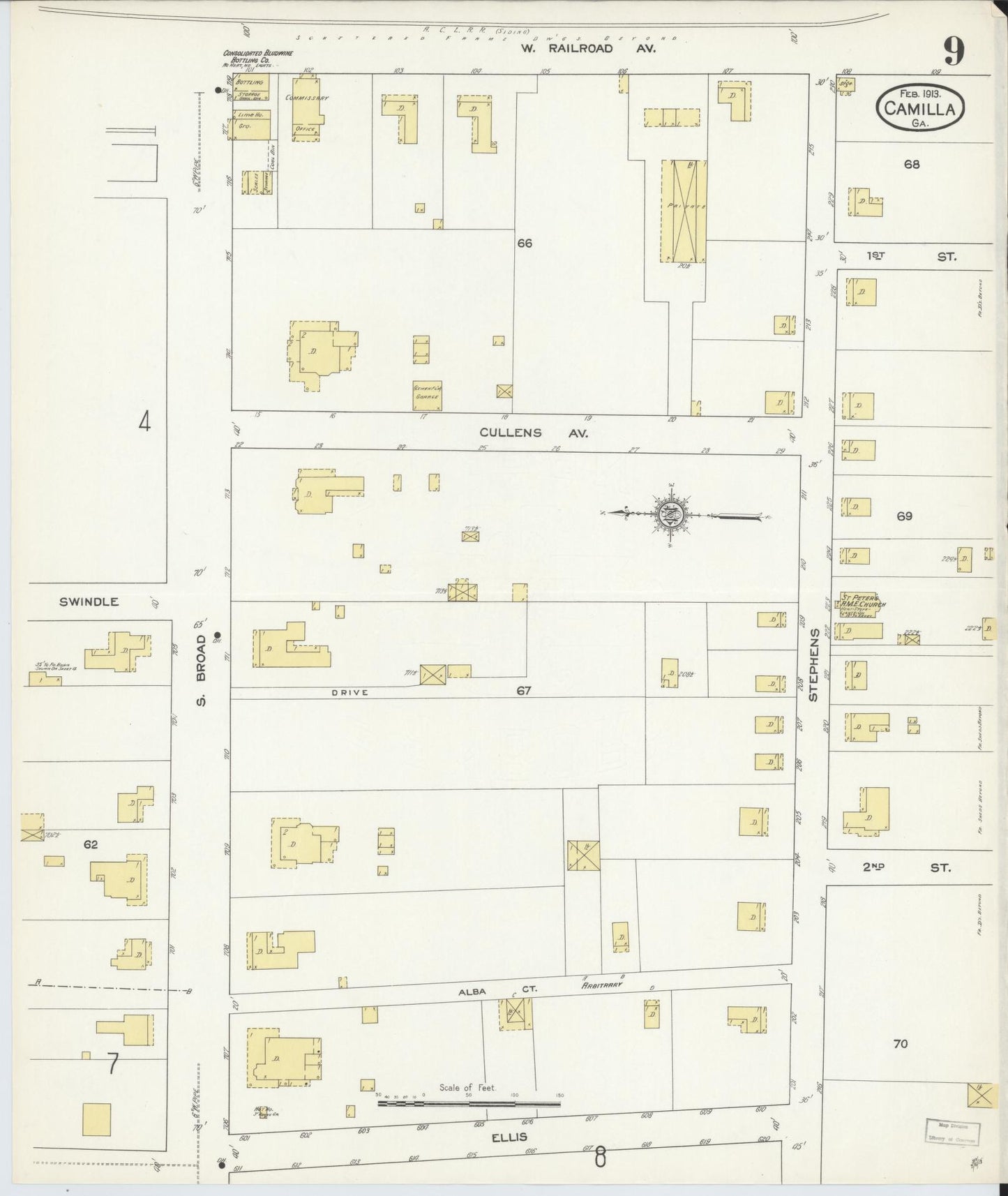 Sanborn Fire Insurance Map from Camilla, Mitchell County, Georgia (1913), Sheet #0009 - Historic Sanborn Fire Insurance Map Print, vintage old map wall art, antique decor, genealogy gift, Georgia Georgia map