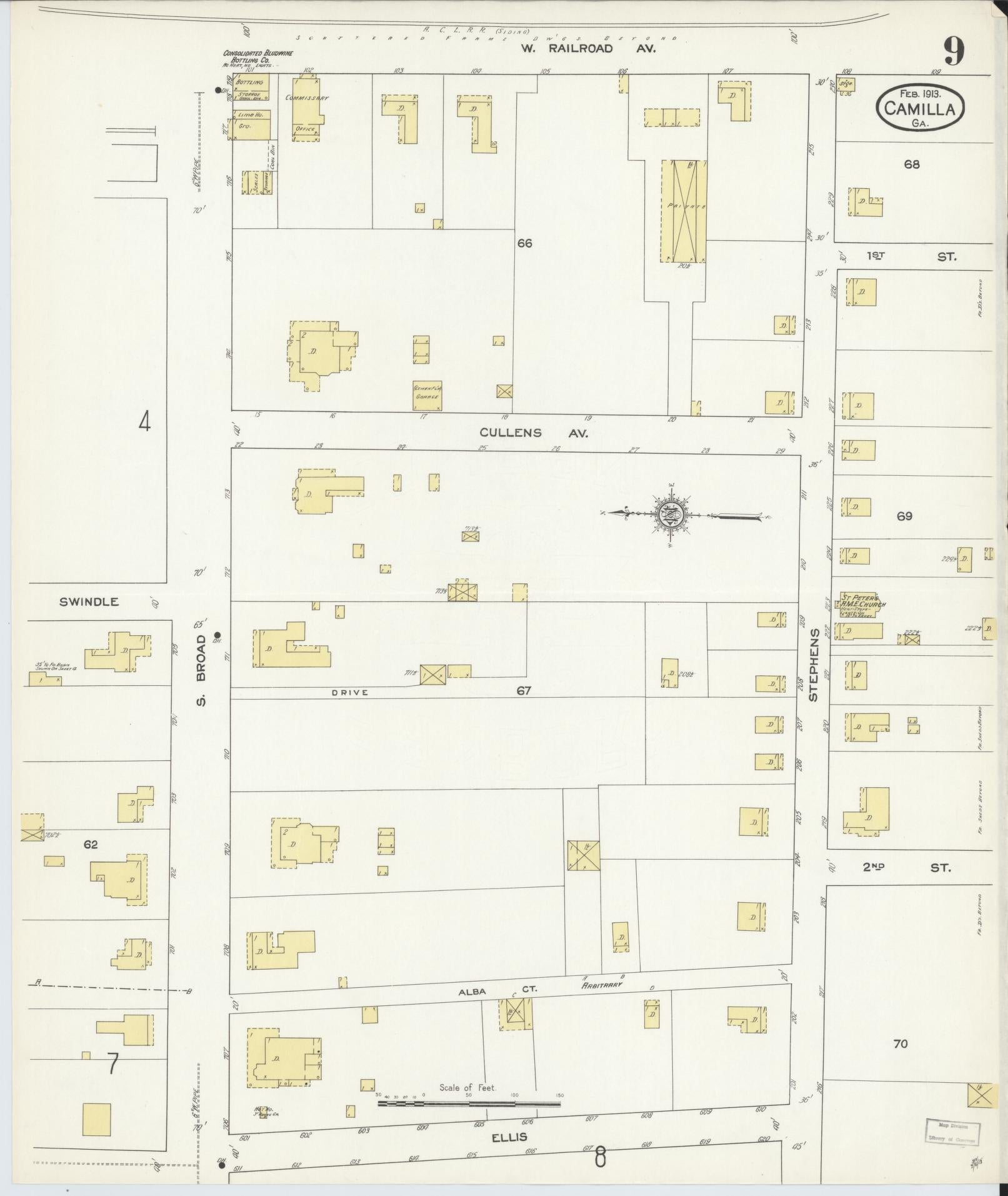 Sanborn Fire Insurance Map from Camilla, Mitchell County, Georgia (1913), Sheet #0009 - Historic Sanborn Fire Insurance Map Print, vintage old map wall art, antique decor, genealogy gift, Georgia Georgia map