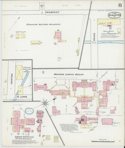 Sanborn Fire Insurance Map from Staunton, Independent Cities, Virginia (1891), Sheet #0008 - Complete Map Set gallery image, historic Sanborn map, vintage wall art, Virginia Virginia