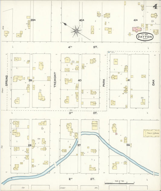 Sanborn Fire Insurance Map from Dayton, Columbia County, Washington (1891), Sheet #0004 - Historic Sanborn Fire Insurance Map Print, vintage old map wall art, antique decor, genealogy gift, Washington Washington map