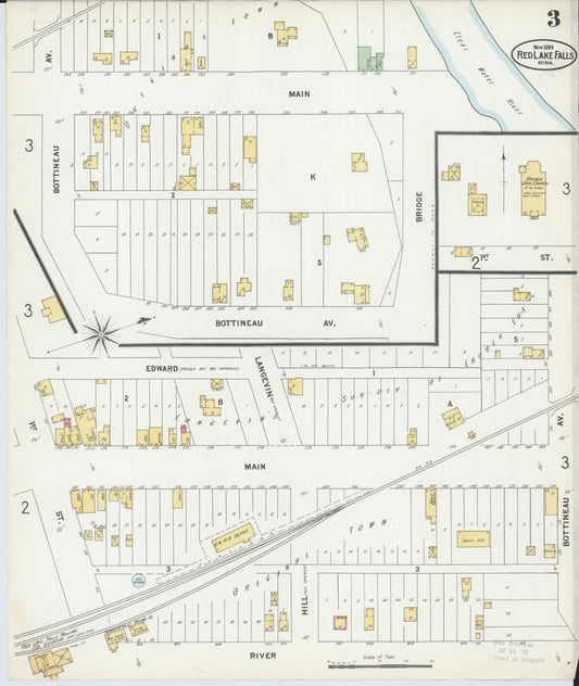 Sanborn Fire Insurance Map from Red Lake Falls, Red Lake County, Minnesota (1899), Sheet #0003 - Historic Sanborn Fire Insurance Map Print, vintage old map wall art, antique decor, genealogy gift, Minnesota Minnesota map