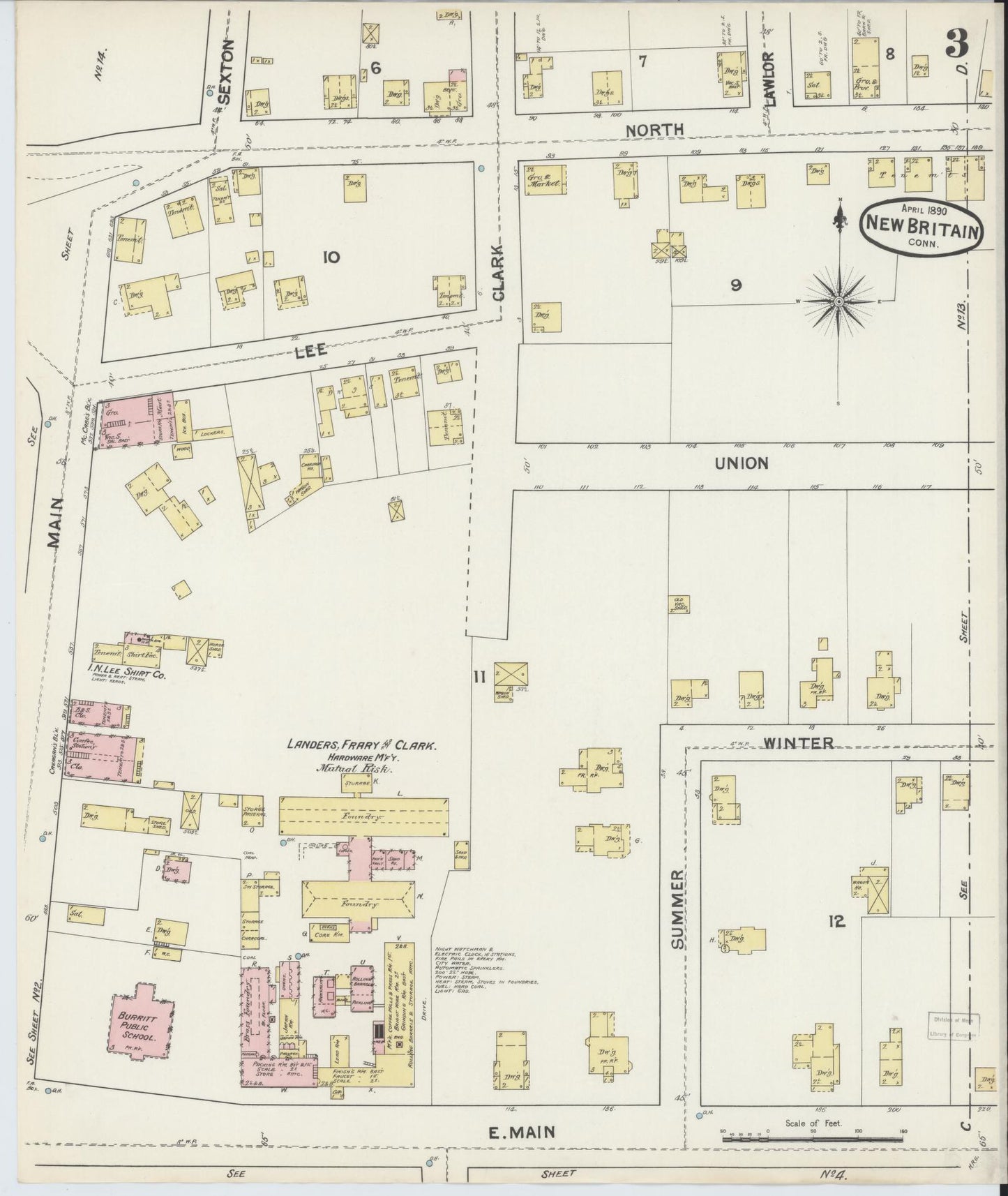 Sanborn Fire Insurance Map from New Britain, Hartford County, Connecticut (1890), Sheet #0003 - Historic Sanborn Fire Insurance Map Print, vintage old map wall art, antique decor, genealogy gift, Connecticut Connecticut map