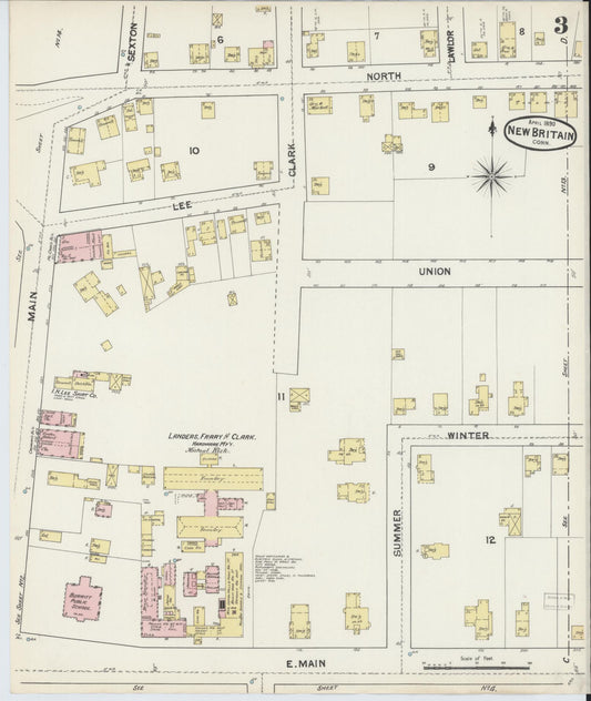 Sanborn Fire Insurance Map from New Britain, Hartford County, Connecticut (1890), Sheet #0003 - Historic Sanborn Fire Insurance Map Print, vintage old map wall art, antique decor, genealogy gift, Connecticut Connecticut map