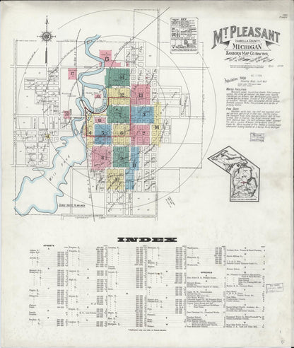 Sanborn Fire Insurance Map from Mount Pleasant, Isabella County, Michigan (1924), Sheet #0001 - Historic Sanborn Fire Insurance Map Print, vintage old map wall art, antique decor, genealogy gift, Michigan Michigan map