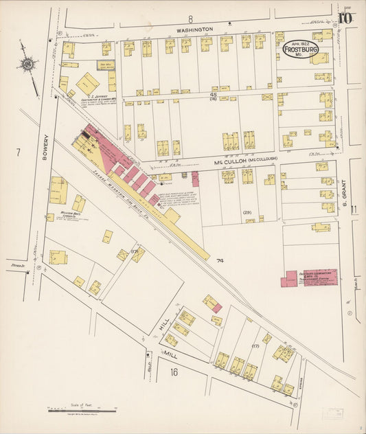 Sanborn Fire Insurance Map from Frostburg, Allegany County, Maryland (1922), Sheet #0010 - Historic Sanborn Fire Insurance Map Print, vintage old map wall art