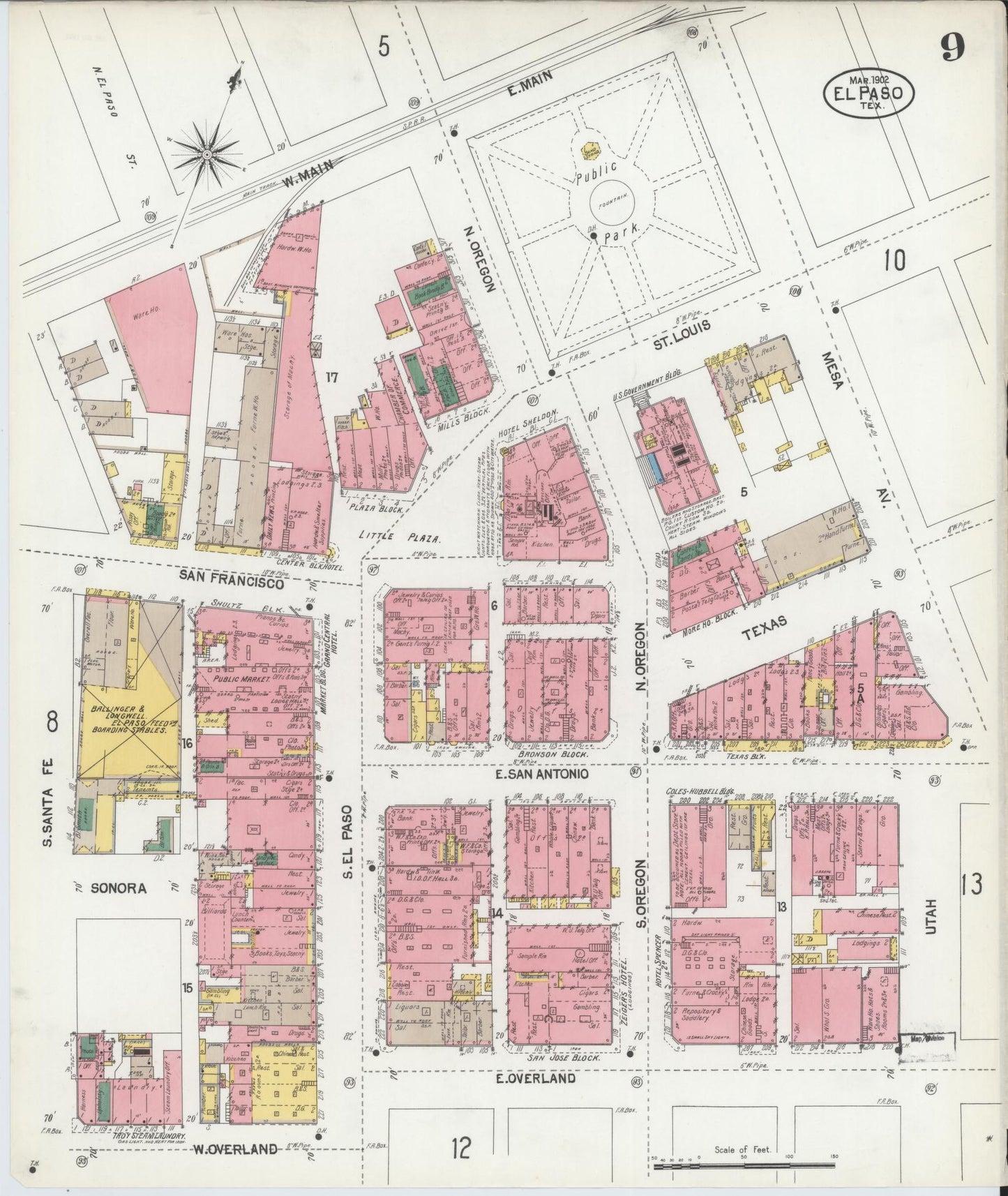 Sanborn Fire Insurance Map from El Paso, El Paso County, Texas (1902), Sheet #0009 - Complete Map Set gallery image, historic Sanborn map, vintage wall art, Texas Texas
