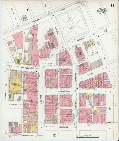 Sanborn Fire Insurance Map from El Paso, El Paso County, Texas (1902), Sheet #0009 - Complete Map Set gallery image, historic Sanborn map, vintage wall art, Texas Texas