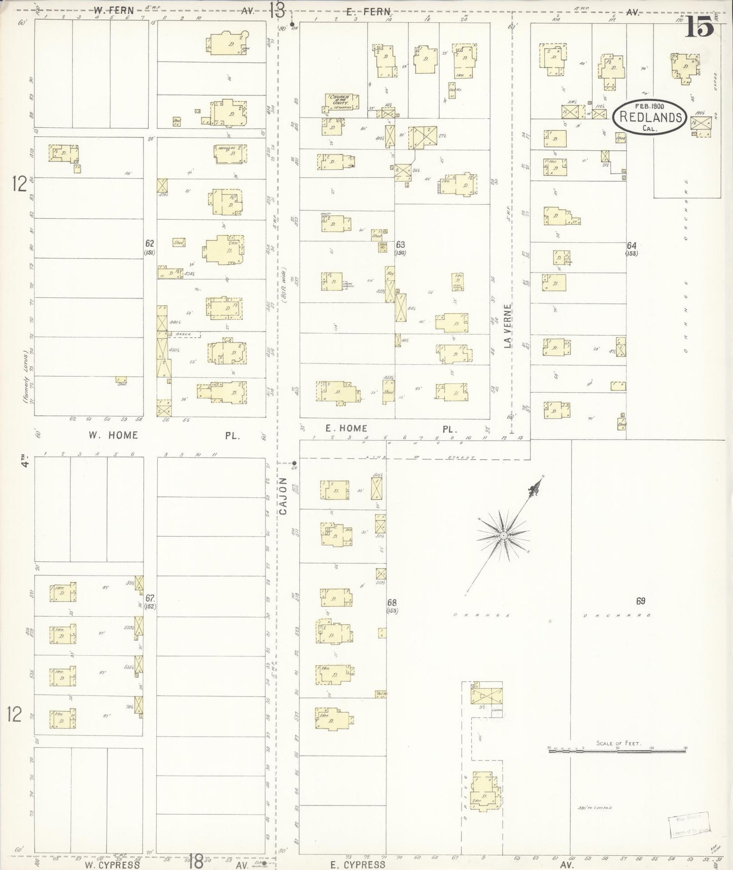 Sanborn Fire Insurance Map from Redlands, San Bernardino County, California (1900), Sheet #0015 - Complete Map Set gallery image, historic Sanborn map, vintage wall art, California California