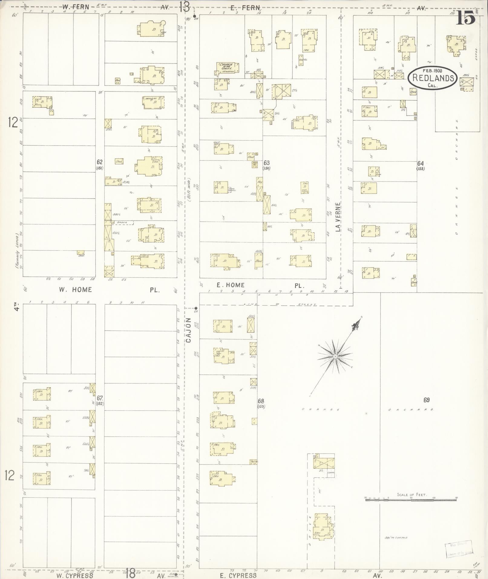 Sanborn Fire Insurance Map from Redlands, San Bernardino County, California (1900), Sheet #0015 - Complete Map Set gallery image, historic Sanborn map, vintage wall art, California California