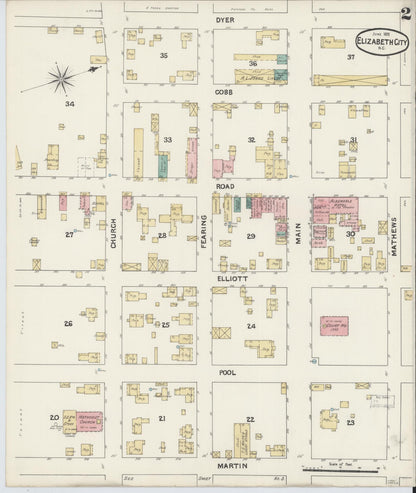 Sanborn Fire Insurance Map from Elizabeth City, Pasquotank County, North Carolina (1891), Sheet #0002 - Historic Sanborn Fire Insurance Map Print, vintage old map wall art, antique decor, genealogy gift, North Carolina North Carolina map