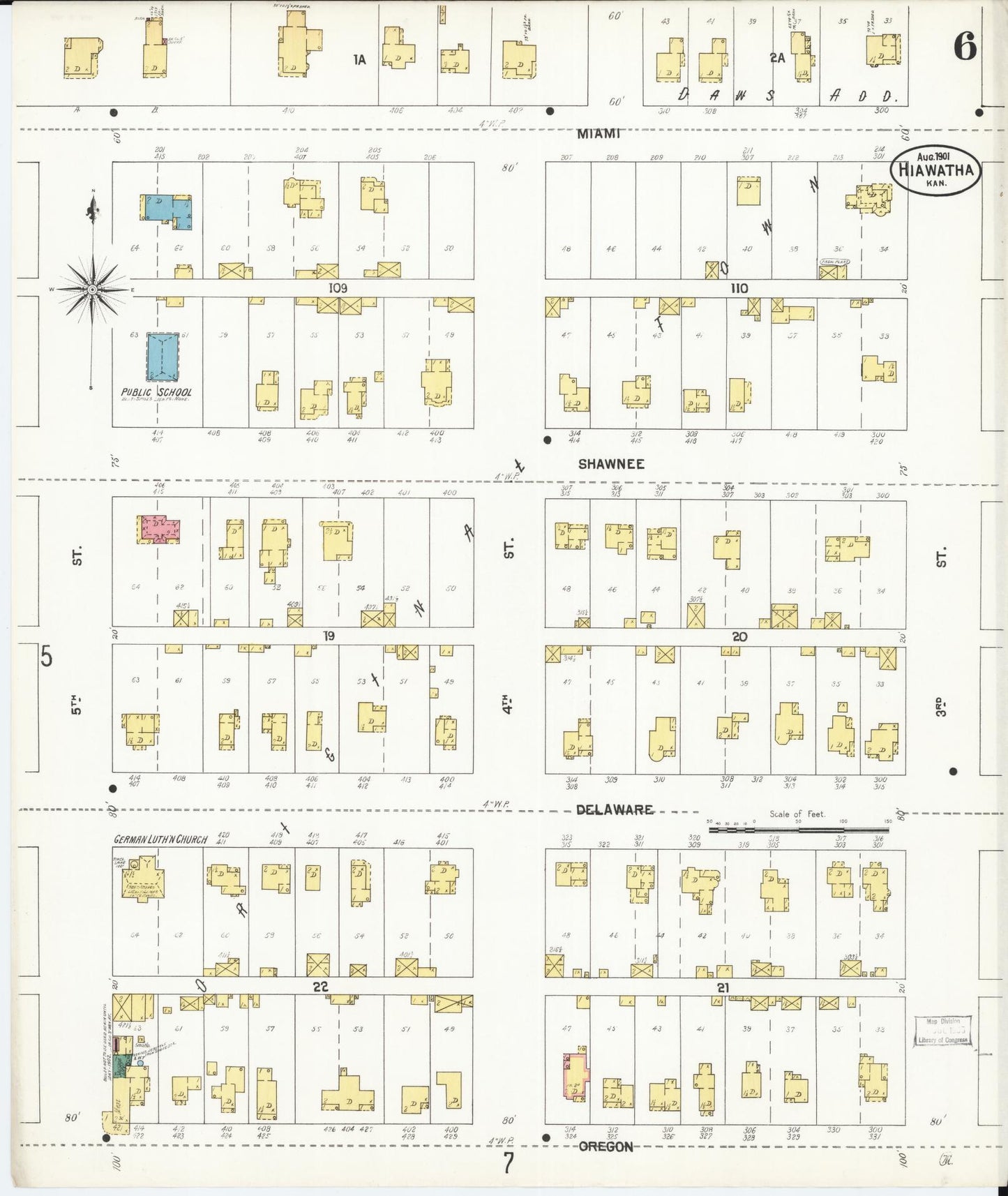 Sanborn Fire Insurance Map from Hiawatha, Brown County, Kansas (1901), Sheet #0006 - Complete Map Set gallery image, historic Sanborn map, vintage wall art, Kansas Kansas