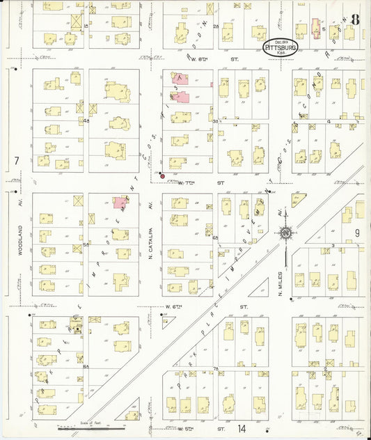 Sanborn Fire Insurance Map from Pittsburg, Crawford County, Kansas (1913), Sheet #0008 - Historic Sanborn Fire Insurance Map Print, vintage old map wall art, antique decor, genealogy gift, Kansas Kansas map
