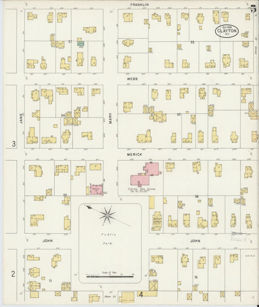 Sanborn Fire Insurance Map from Clayton, Jefferson County, New York (1898), Sheet #0005 - Historic Sanborn Fire Insurance Map Print, vintage old map wall art, antique decor, genealogy gift, New York New York map