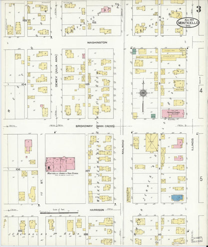 Sanborn Fire Insurance Map from Monticello, White County, Indiana (1909), Sheet #0003 - Historic Sanborn Fire Insurance Map Print, vintage old map wall art, antique decor, genealogy gift, Indiana Indiana map