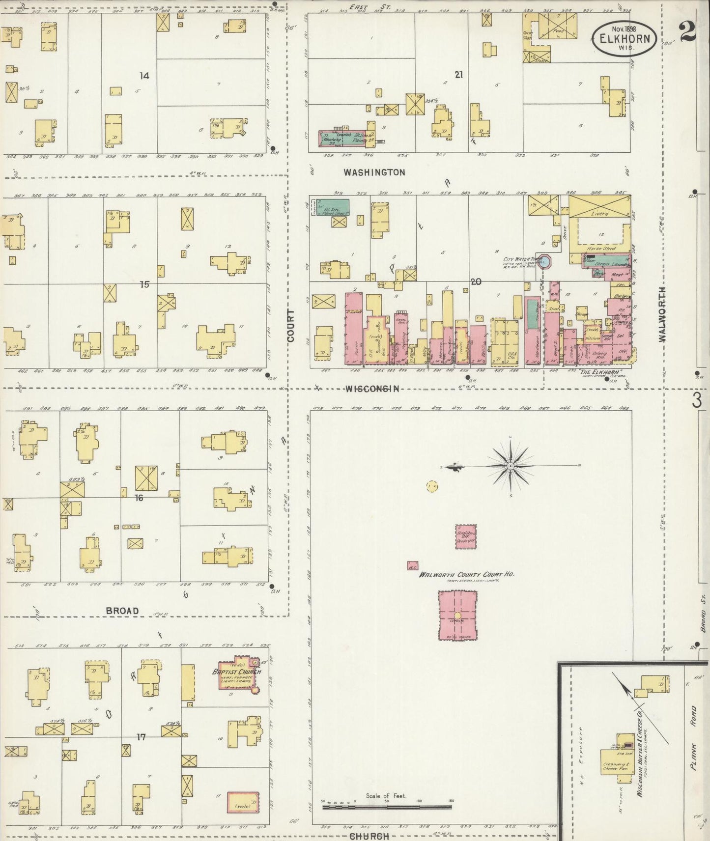 Sanborn Fire Insurance Map from Elkhorn, Walworth County, Wisconsin (1898), Sheet #0002 - Complete Map Set gallery image, historic Sanborn map, vintage wall art, Wisconsin Wisconsin